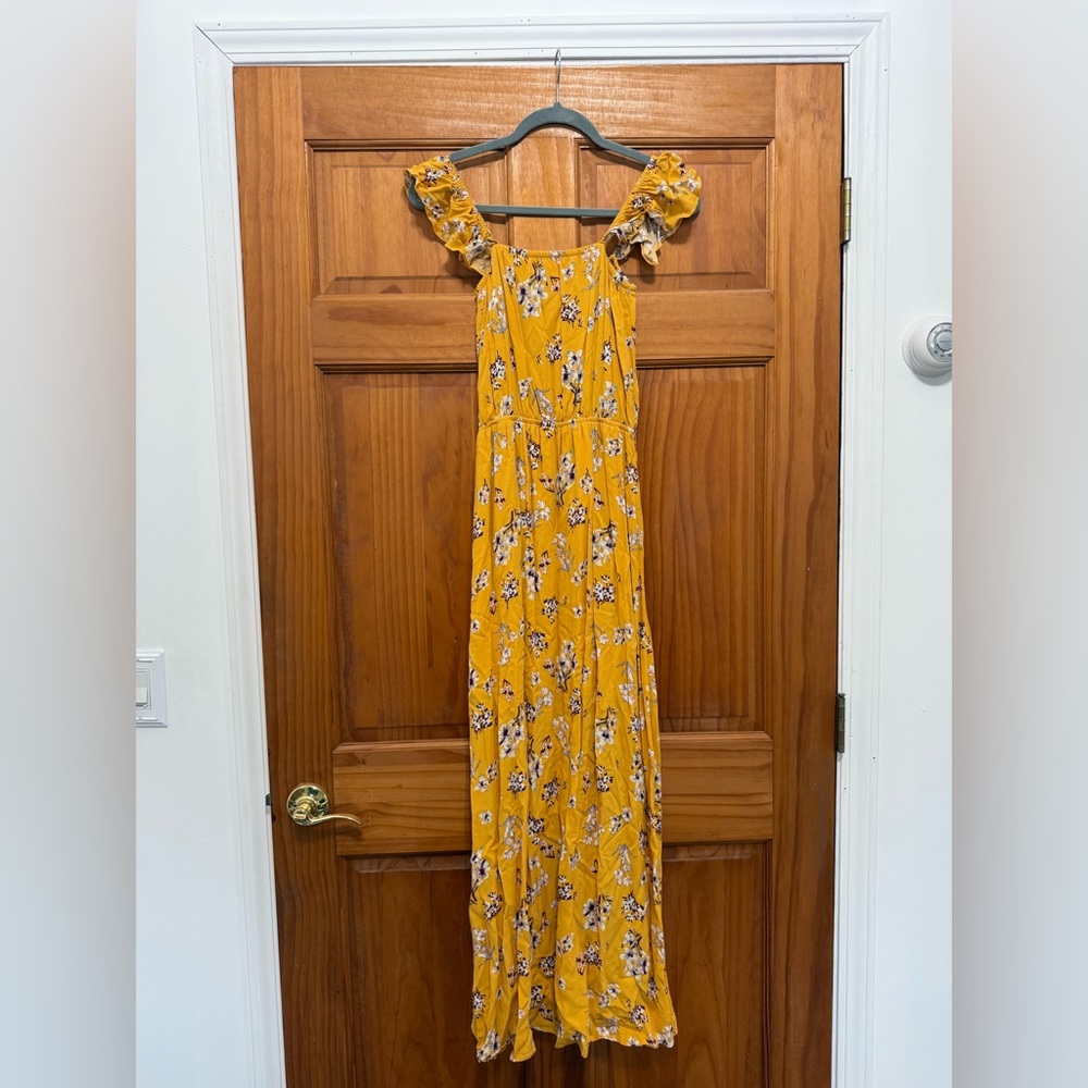 Floral Off the Shoulder Yellow Maxi Dress